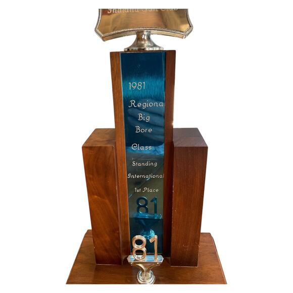 Vintage 1981 Indiana Gun Club Big Bore Shooting Trophy Plastic Wood - Picture 3 of 9